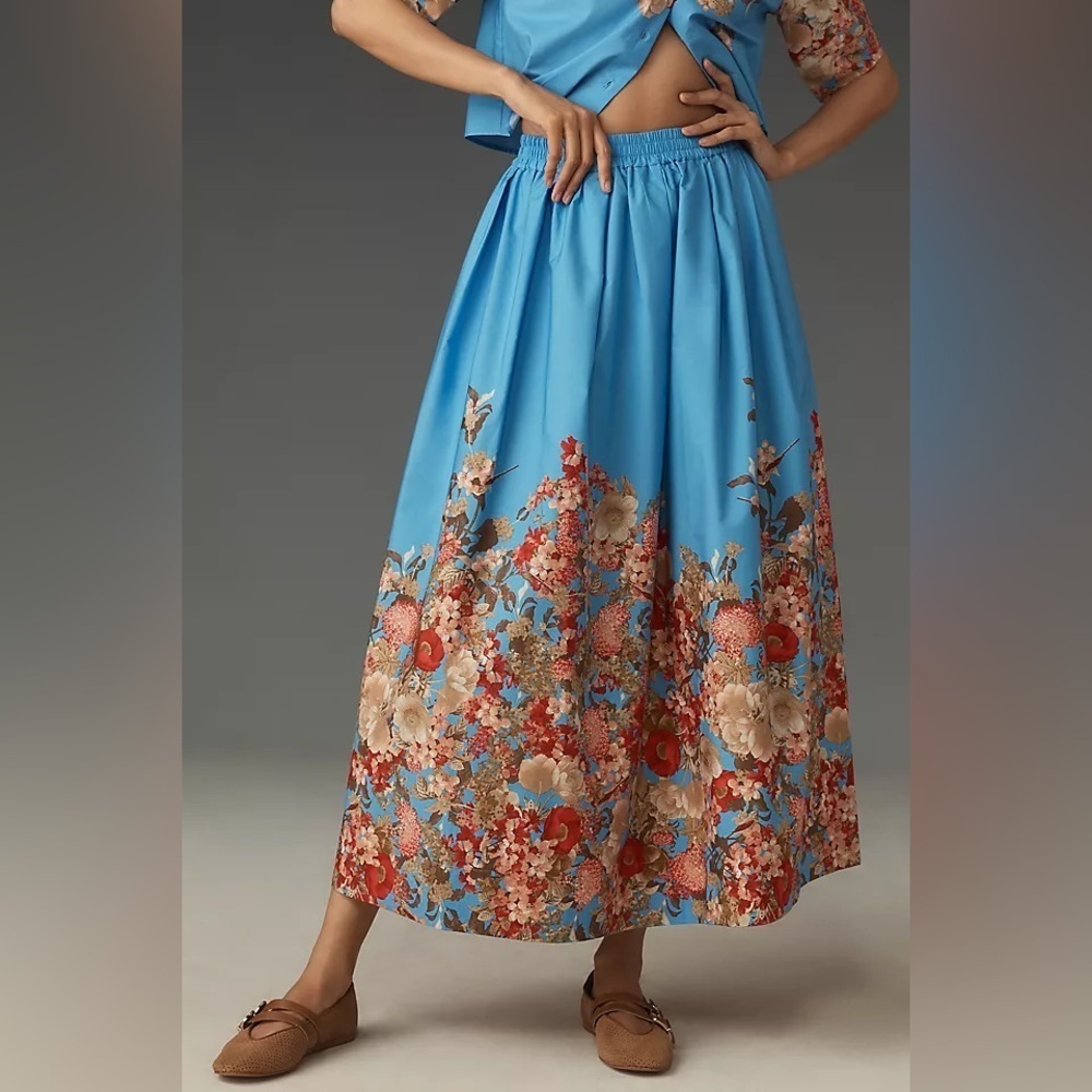 NWT! Anthropologie Blue Floral Maeve Pull-On Circle Skirt - Multiple Sizes 🕕1️⃣ - Picture 3 of 10